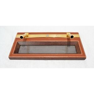 Vintage Mark Cross  Leather / Brass/ Silk Desk Pen holder 11" x 5"/ Italy